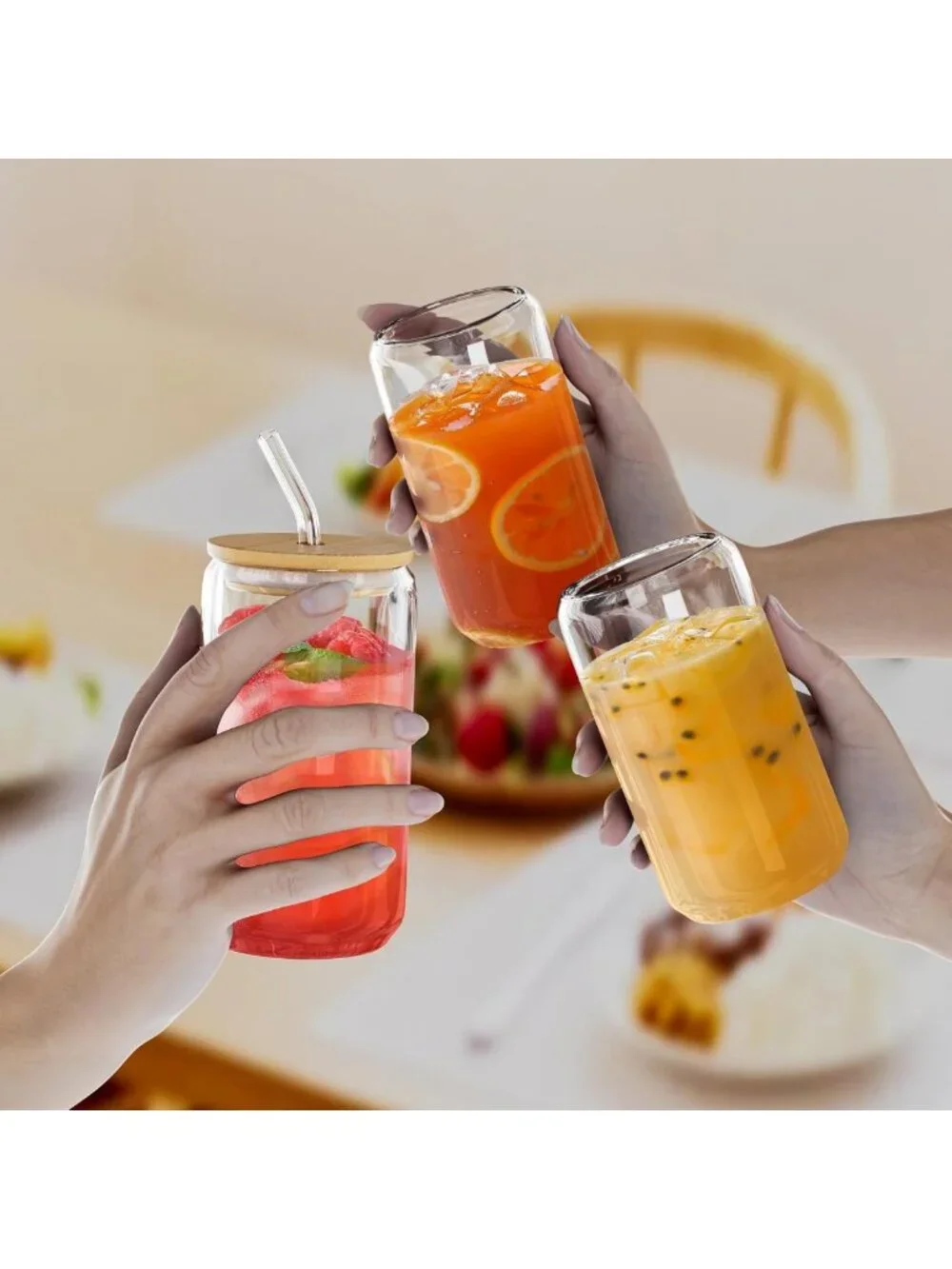 12Pcs Reusable Glass Tumblers with Bamboo Lids & Straws | 16oz Iced Coffee, Tea